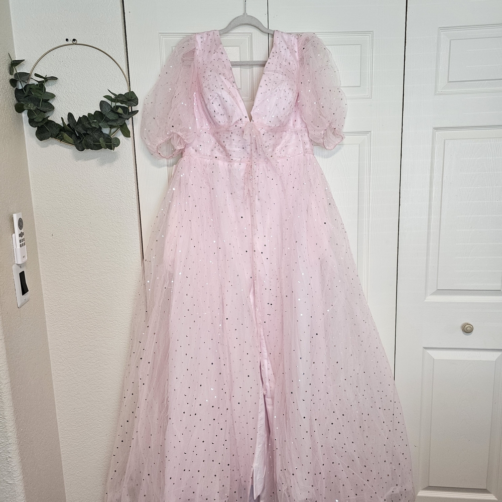 Pink Tulle Gown with Puff Sleeves